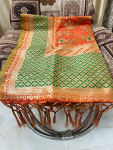 Orange &amp; Green Banarasi Silk Dupatta🧡