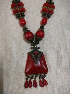 Red Bead Necklace with Pendant