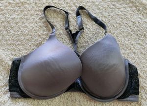 Gray Lace Trim Push-Up Bra