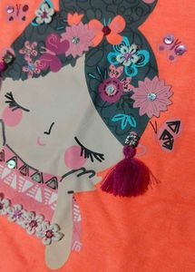 Cute Girls Orange T-Shirt and Polka Dot Skirt Set