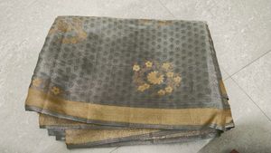 Elegant Grey Saree with Gold Motifs