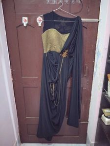 Elegant Black &amp; Gold Embroidered Ethnic Gown