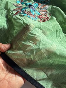 Beautiful Green Saree with Floral Embroidery