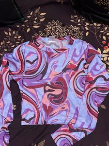 Abstract Swirl Print Long Sleeve Top