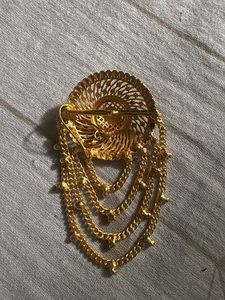 Ornate Gold Brooch for hair with Chain Dangles