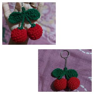 Crochet Cherry Keychain