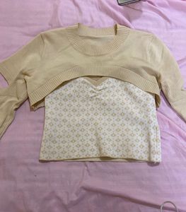 Cute Cream Knit Crop Top Set
