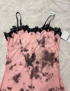 SAVANA Pink Tie-Dye Lace Trim Slip Dress