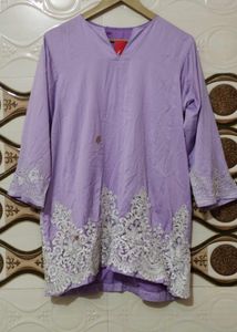 Purple Kurta with White Lace