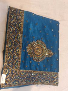 New With Tag Teal Blue Embellished Saree💞