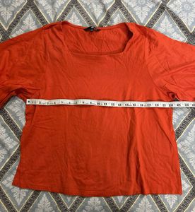 Chic Orange Square Neck Puff Sleeve Top