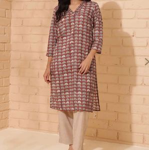 fabindia Red Lotus Print Kurta
