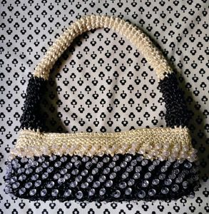 Black &amp; cream macrame Handbag