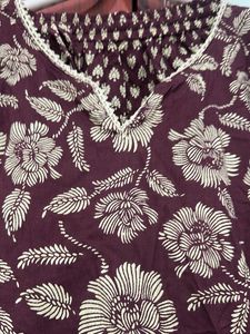 Brown Floral Print Coord Set with scalap border