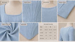 Light Blue Square Neck Ribbed Knit Top