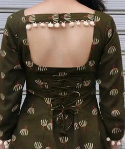 Green Printed Kurti with Tassels