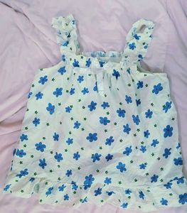 Blue Floral Ruffle Tank Top