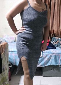 Grey Knit Spaghetti Strap Dress