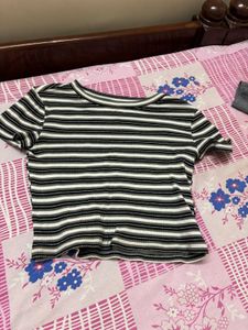 Striped Cropped Ribbed Top