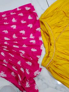 Vibrant Pink &amp; Yellow Floral Lehenga Choli