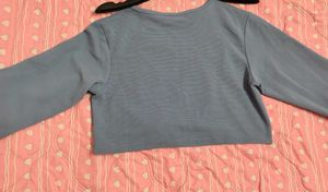 Blue Long Sleeve oversized Crop Top