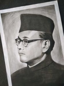 Charcoal Portrait of Subhas Chandra Bose