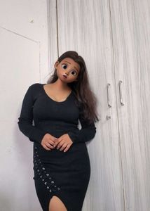 Chic Black Ribbed Lace-Up Dress<<3
