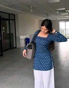 Stylish Blue Printed Kurta with White Palazzos