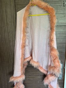 Stylish Pink Faux Fur Trimmed Scarf