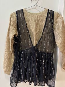 Elegant Black Skirt with Golden Embroidery