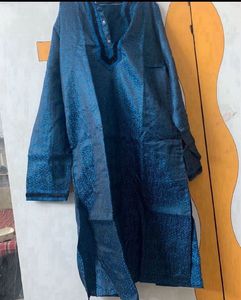 Men's Blue Textured Kurta