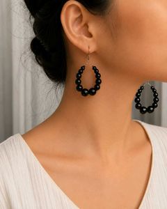 Elegant Black Beaded Hoop Earrings