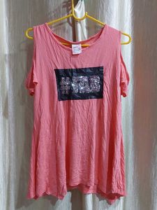 Pink Cold Shoulder Top with Sequins