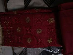 Maroon Embroidered Cotton Dress Material