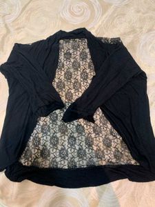 Black Lace Back Panel Open Front Jacket / Shrug
