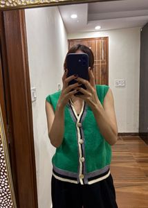 V-neck Green button-down knit sweater vest