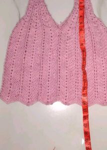 Pink Crochet Halter Neck Crop Top