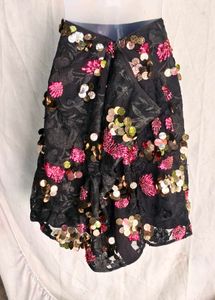 Sparkling Black Sequin Floral Skirt