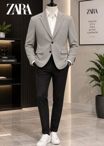 ZARA Men's Grey Blazer and Black Pants Set