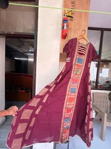 Ethnic Maroon Gown with Block Print