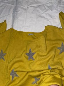 Mustard Yellow Star Y2K Knit Sweater