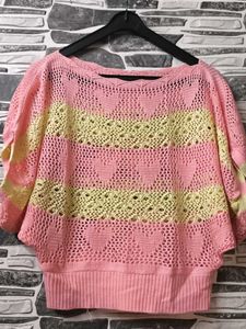 Pink & Yellow Striped Crocheted Top