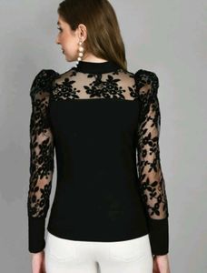 Elegant Black Lace Puff Sleeve Top