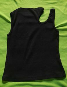 Black Ribbed Crop Tank Top Asymmetric Shoulder Cut