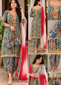 Designer Bandhani Kurta Set with Potli Bag