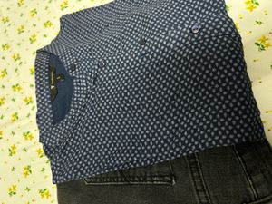 women’s Navy Blue Printed Shirt