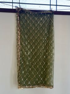 Embellished Olive Green Dupatta