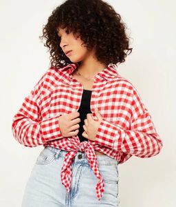 Max Red Checkered Tie-Front Shirt