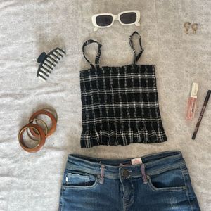 Cute Plaid Smocked Cami Top