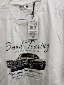 Shein White "Grand Touring" Graphic T-Shirt